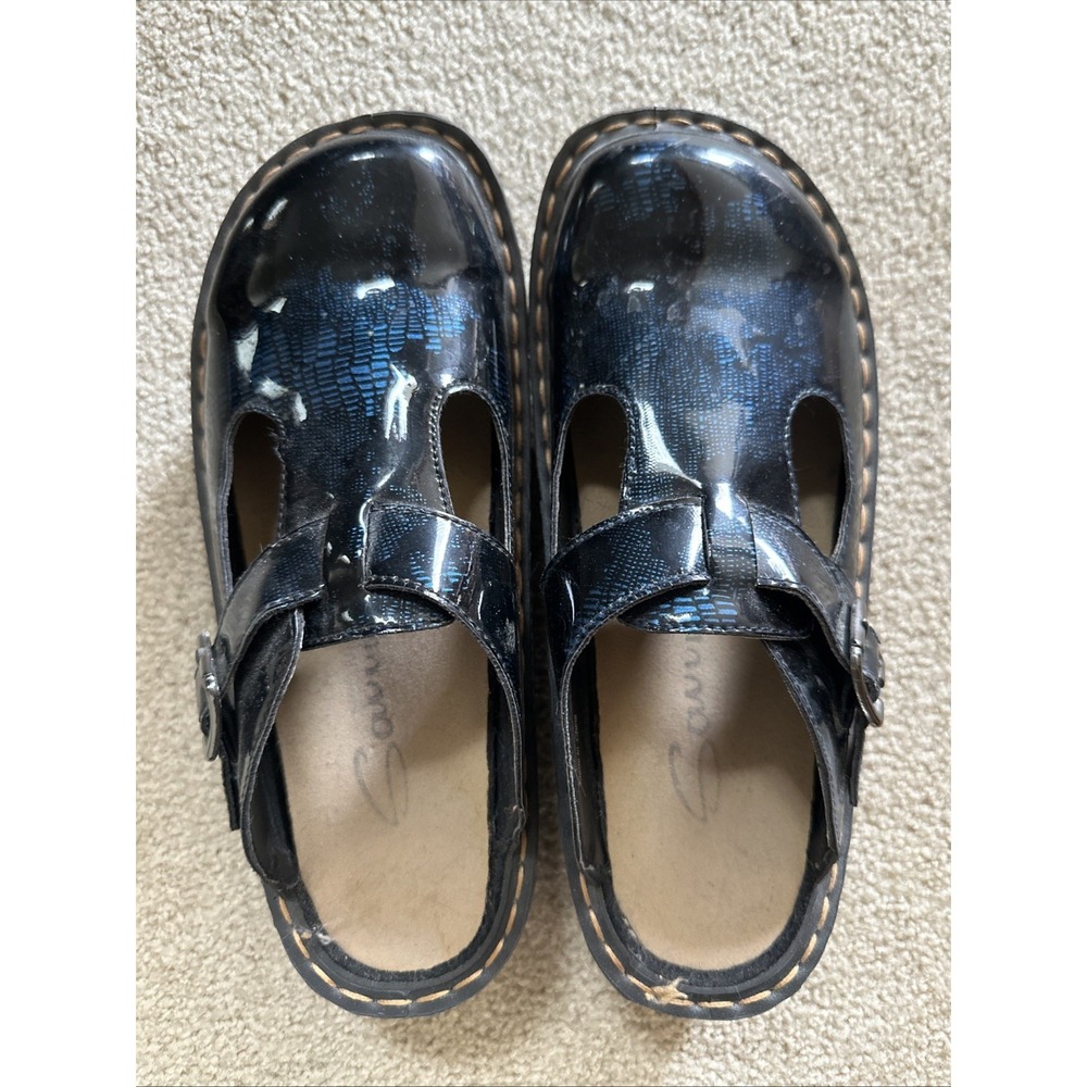 Savvy Nursing Shoes Happy Women's Sz 7.5 Blue/Black Faux Snakeskin Mary‎ Janes